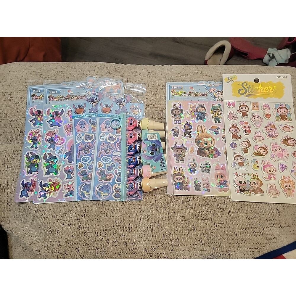 Lilo Stitch Stickers Character Highlighters & Monsters Labubu Stickers New Lot